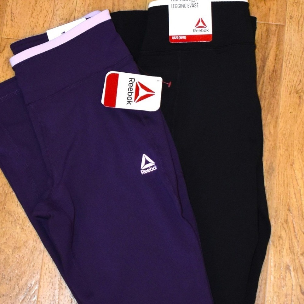 Reebok Flare Legging Kids Size 10/12 Purple Black NEW 2 Pack Athletic Pants